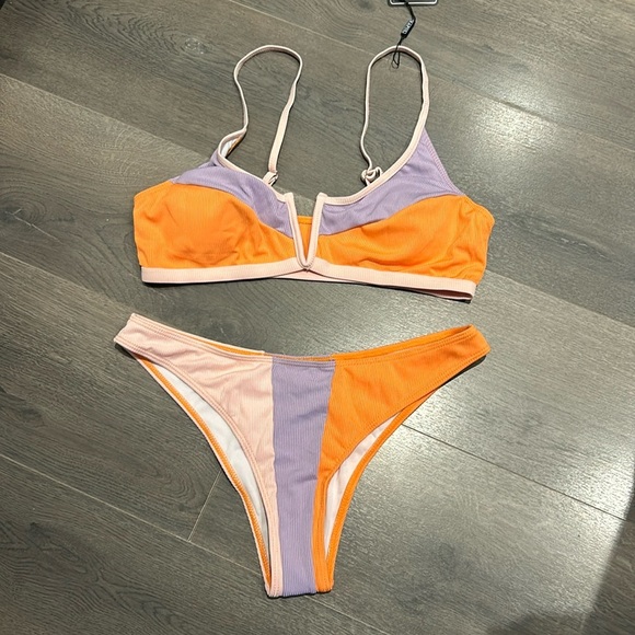 ZAFUL Ribbed Colorblock V Wired High Leg Bikini Swimwear women size 8-10 - Picture 4 of 12